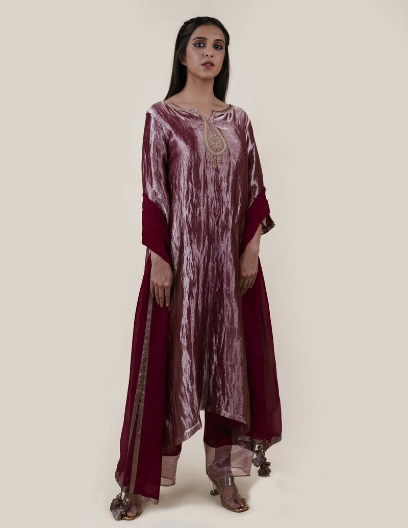Mauve Tissue - A-line Kurta Set - CiceroniBhavik Shah
