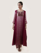 Mauve Tissue Stripes/Chanderi Silk - A-line Kurta Set - CiceroniBhavik Shah