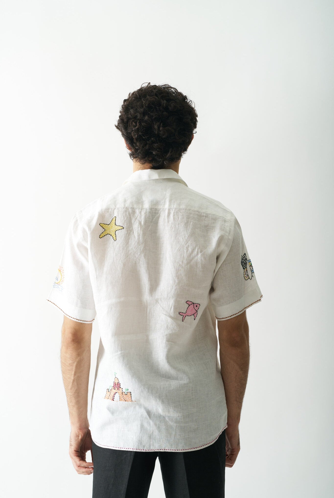 Mens Hand Embroidered Pure Linen Shirt - Beach Bliss - CiceroniShirtCultura Studio