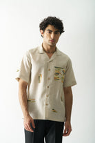 Mens Hand Embroidered Pure Linen Shirt - Classical Elegance - CiceroniShirtCultura Studio