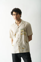 Mens Hand Embroidered Pure Linen Shirt - Classical Elegance - CiceroniShirtCultura Studio