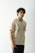 Mens Hand Embroidered Pure Linen Shirt - Classical Elegance - CiceroniShirtCultura Studio