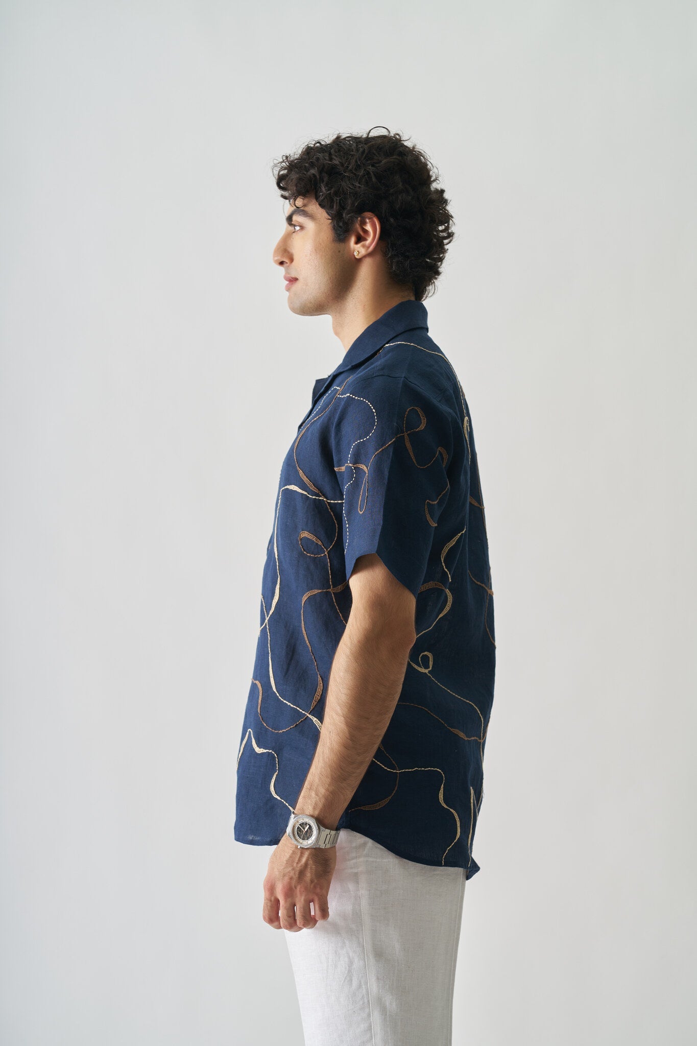 Mens Hand Embroidered Pure Linen Shirt - Imperial Accent - CiceroniShirtCultura Studio