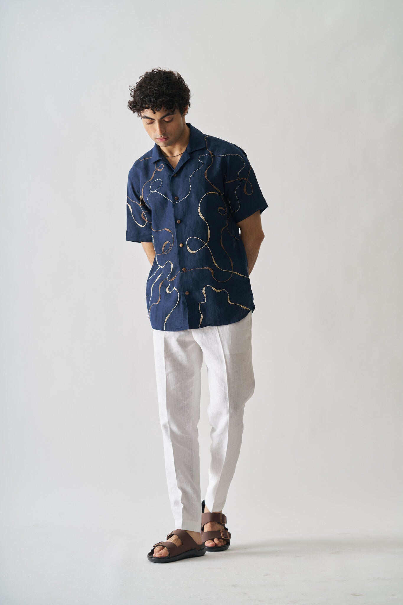 Mens Hand Embroidered Pure Linen Shirt - Imperial Accent - CiceroniShirtCultura Studio