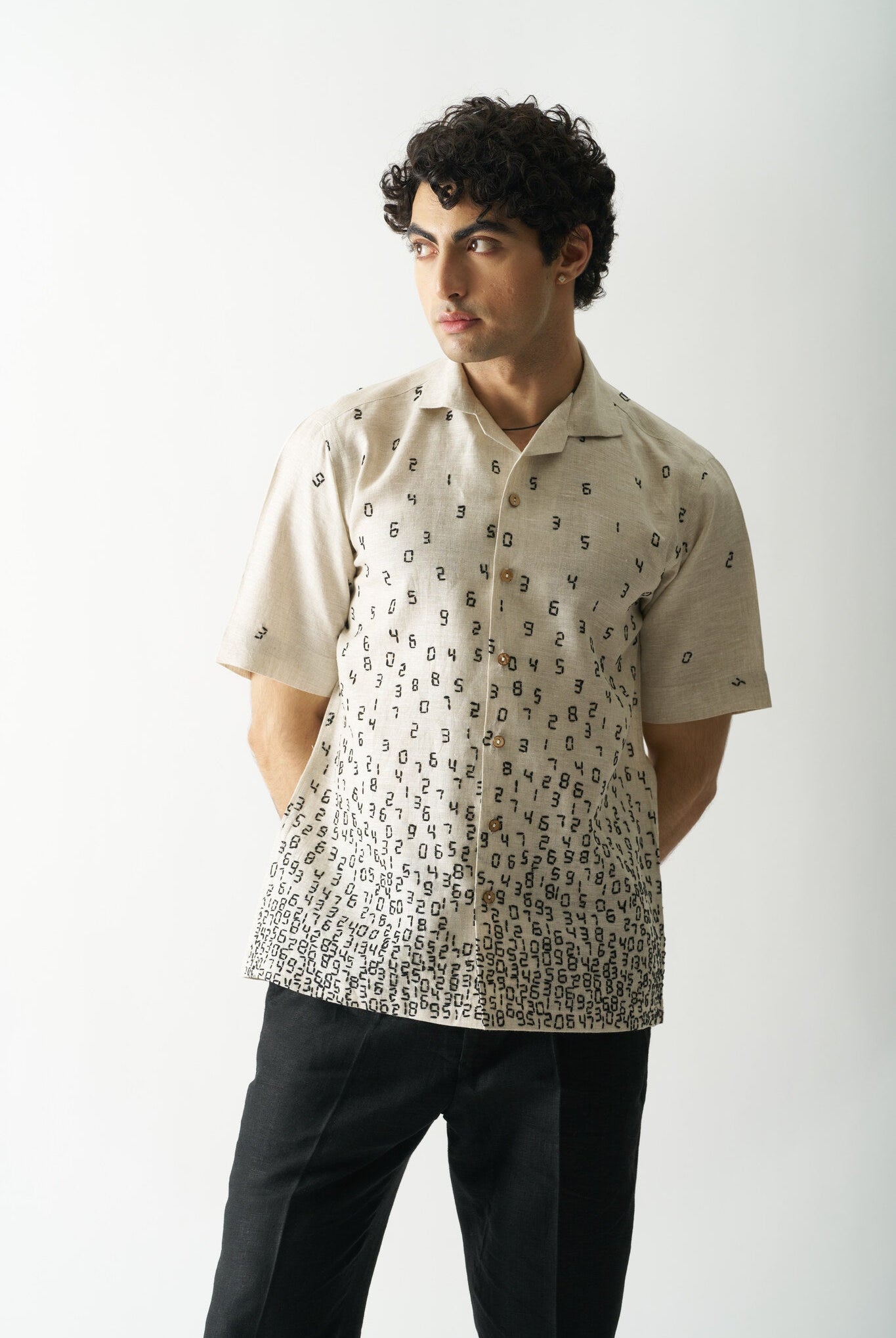 Mens Hand Embroidered Pure Linen Shirt - It's all about numbers - CiceroniShirtCultura Studio