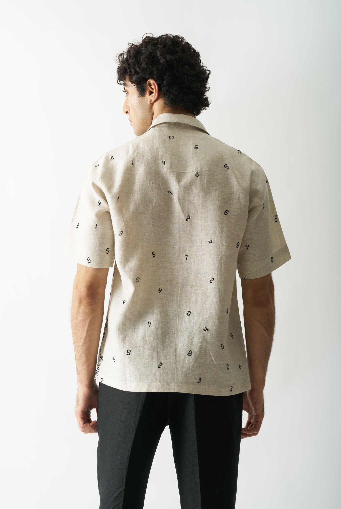 Mens Hand Embroidered Pure Linen Shirt - It's all about numbers - CiceroniShirtCultura Studio