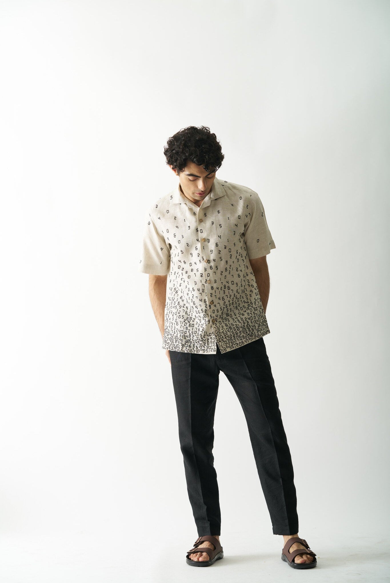 Mens Hand Embroidered Pure Linen Shirt - It's all about numbers - CiceroniShirtCultura Studio