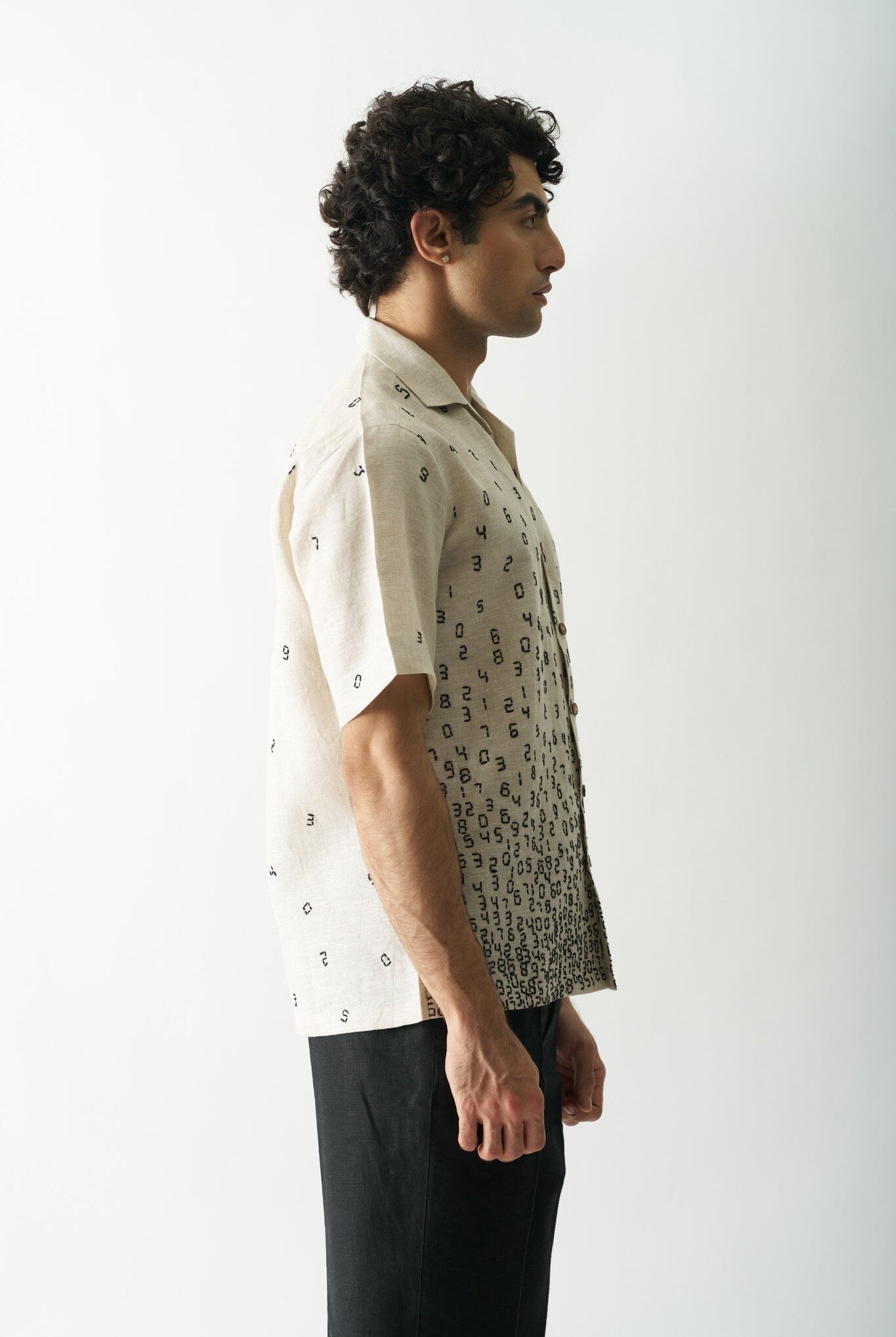 Mens Hand Embroidered Pure Linen Shirt - It's all about numbers - CiceroniShirtCultura Studio