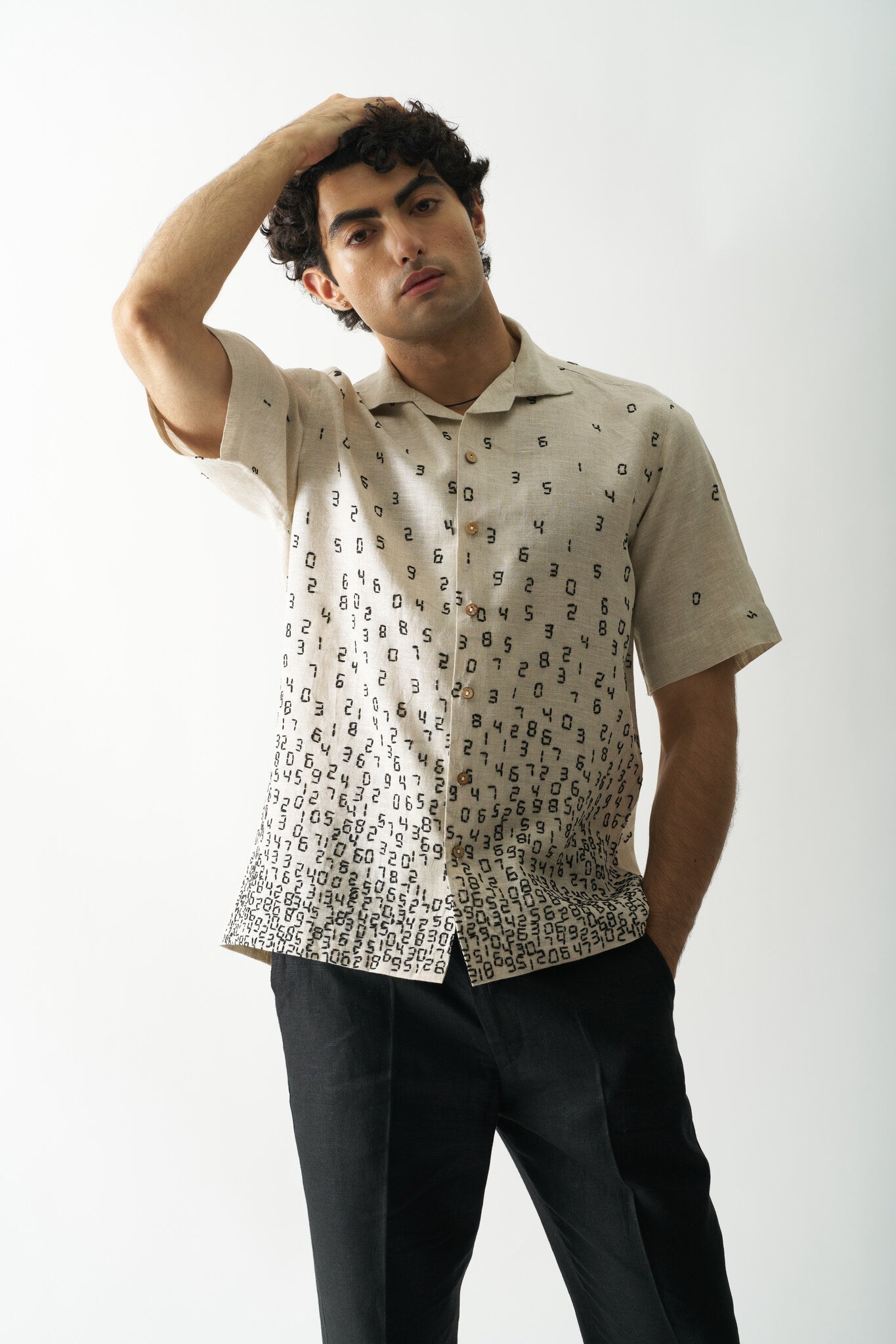 Mens Hand Embroidered Pure Linen Shirt - It's all about numbers - CiceroniShirtCultura Studio