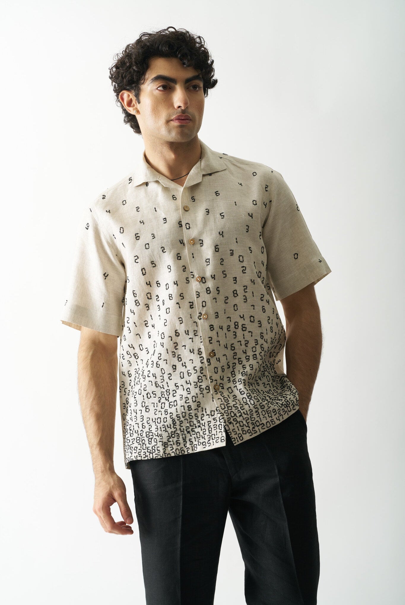 Mens Hand Embroidered Pure Linen Shirt - It's all about numbers - CiceroniShirtCultura Studio
