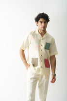 Mens Hand Embroidered Pure Linen Shirt - Pocket Fusion - CiceroniShirtCultura Studio