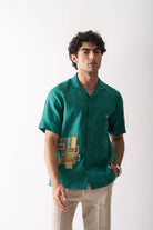 Mens Hand Embroidered Pure Linen Shirt - That Green Applique Shirt - CiceroniShirtCultura Studio