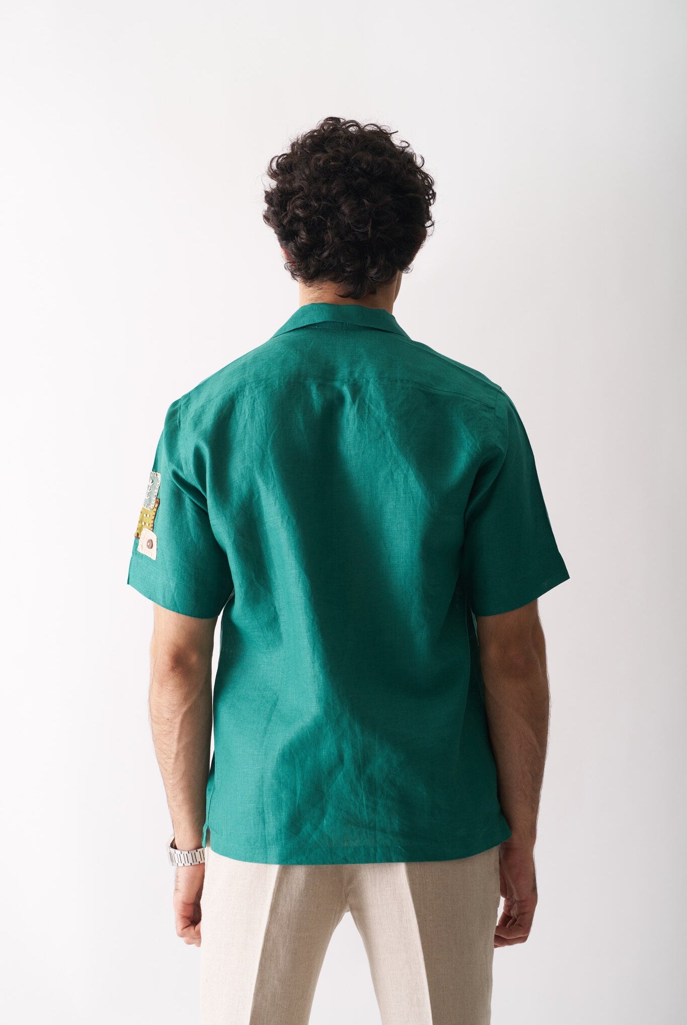 Mens Hand Embroidered Pure Linen Shirt - That Green Applique Shirt - CiceroniShirtCultura Studio