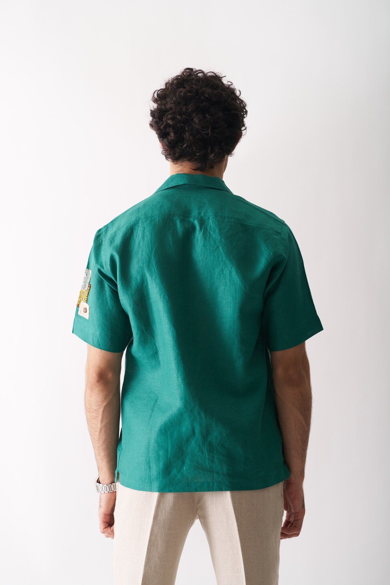 Mens Hand Embroidered Pure Linen Shirt - That Green Applique Shirt - CiceroniShirtCultura Studio