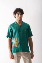 Mens Hand Embroidered Pure Linen Shirt - That Green Applique Shirt - CiceroniShirtCultura Studio