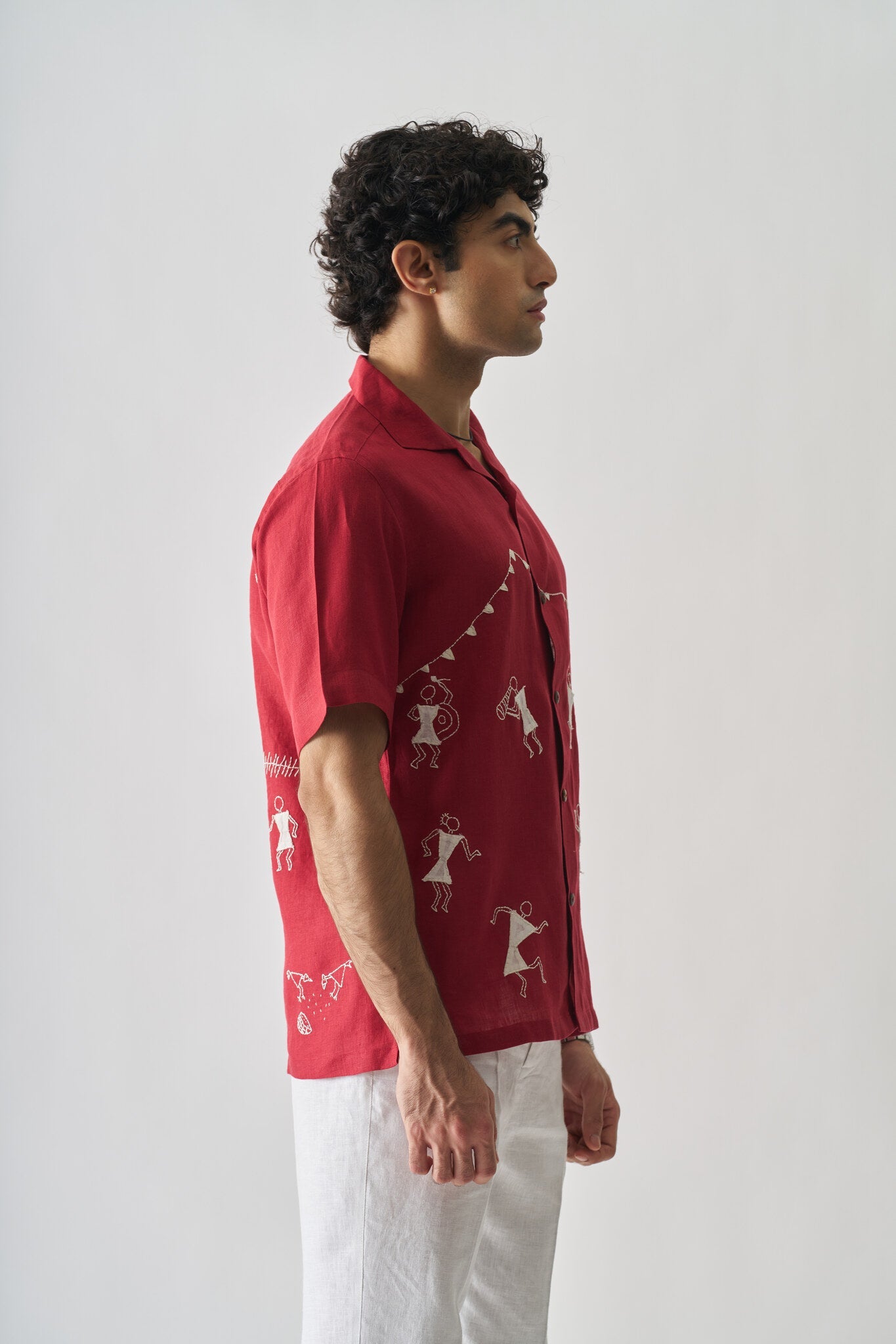 Mens Hand Embroidered Pure Linen Shirt - Tribal Tales - CiceroniShirtCultura Studio