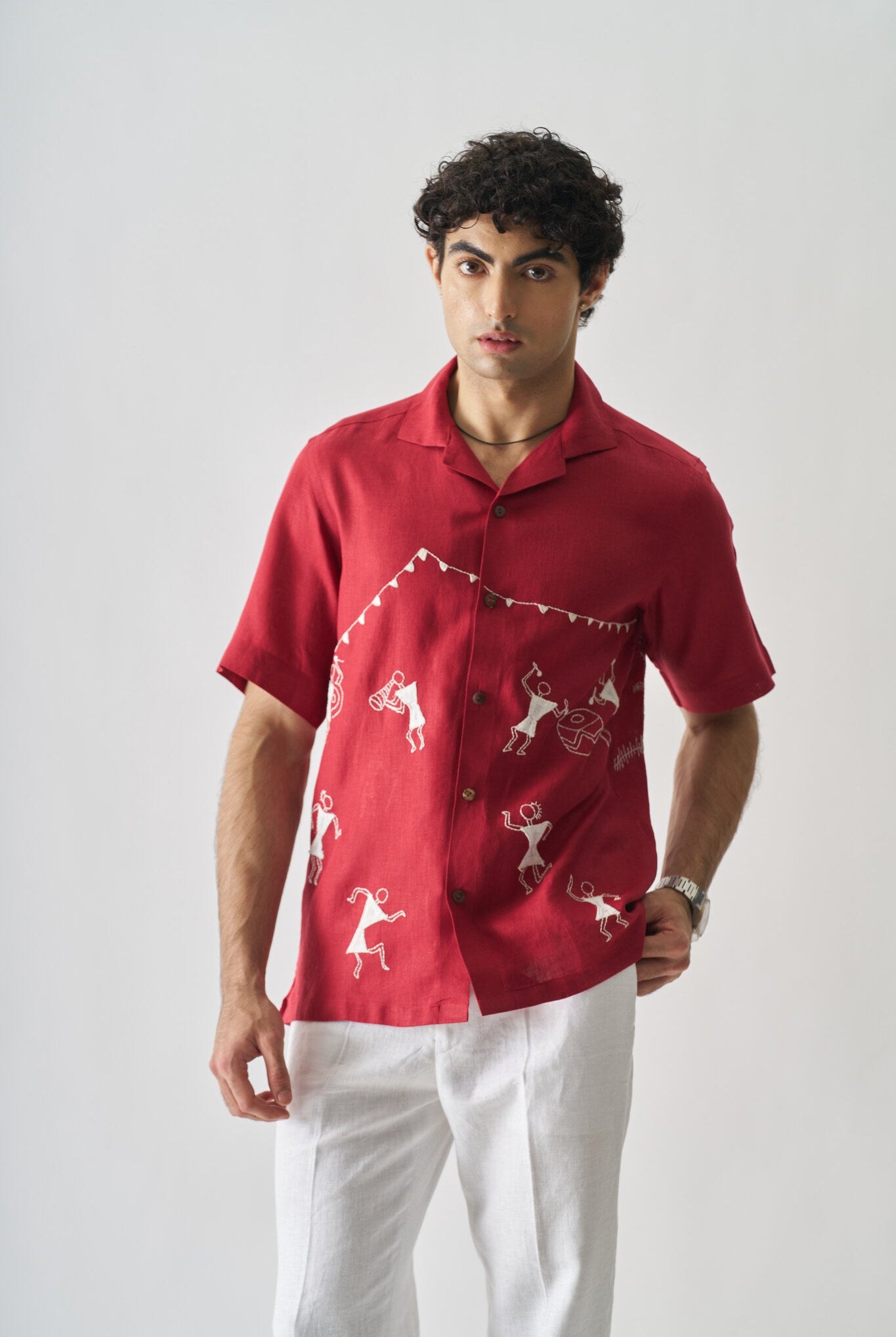 Mens Hand Embroidered Pure Linen Shirt - Tribal Tales - CiceroniShirtCultura Studio