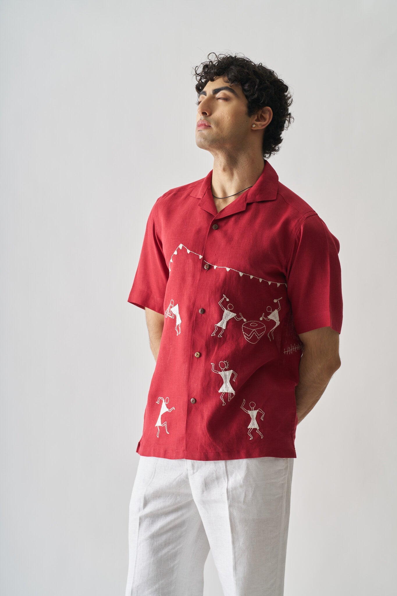 Mens Hand Embroidered Pure Linen Shirt - Tribal Tales - CiceroniShirtCultura Studio