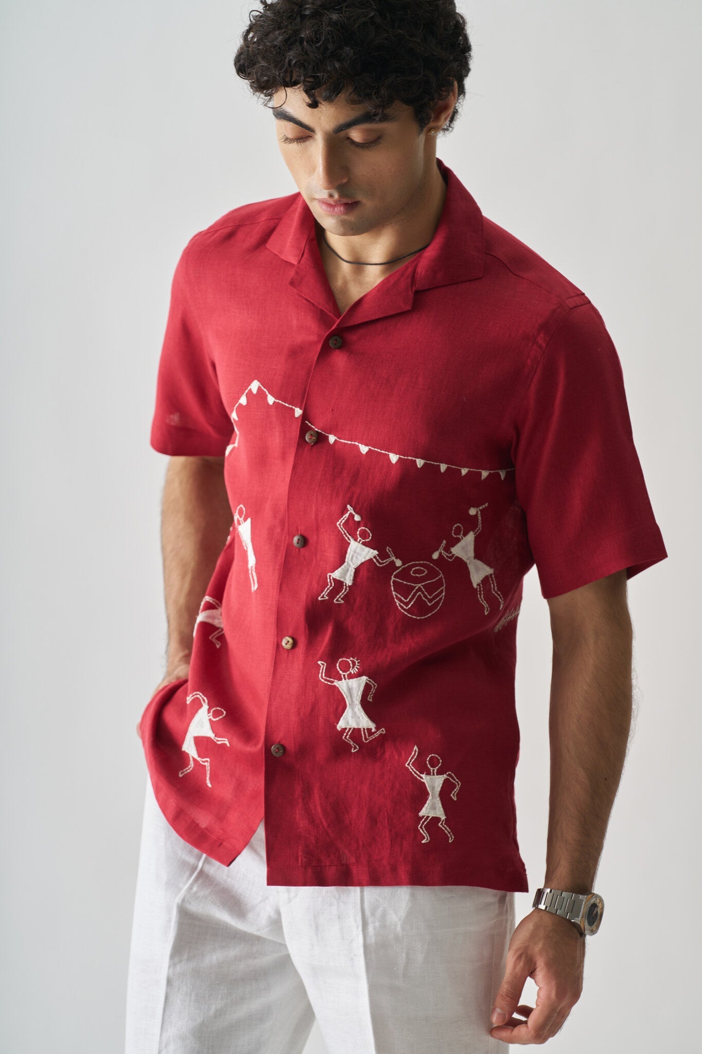 Mens Hand Embroidered Pure Linen Shirt - Tribal Tales - CiceroniShirtCultura Studio