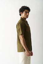 Mossy Mosaic - Mens Hand Embroidered Pure Linen Shirt - CiceroniShirtsCultura Studio