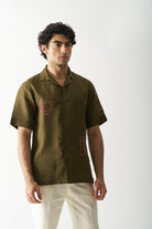 Mossy Mosaic - Mens Hand Embroidered Pure Linen Shirt - CiceroniShirtsCultura Studio