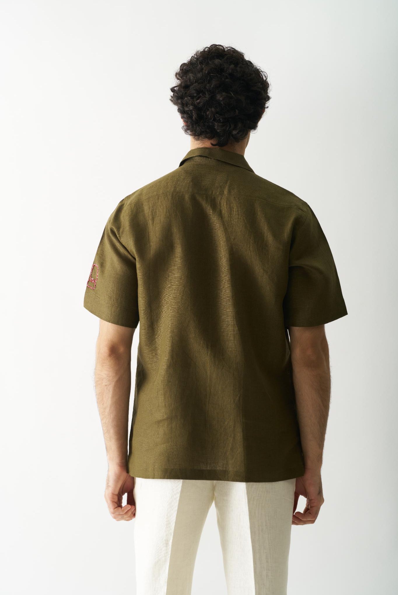 Mossy Mosaic - Mens Hand Embroidered Pure Linen Shirt - CiceroniShirtsCultura Studio