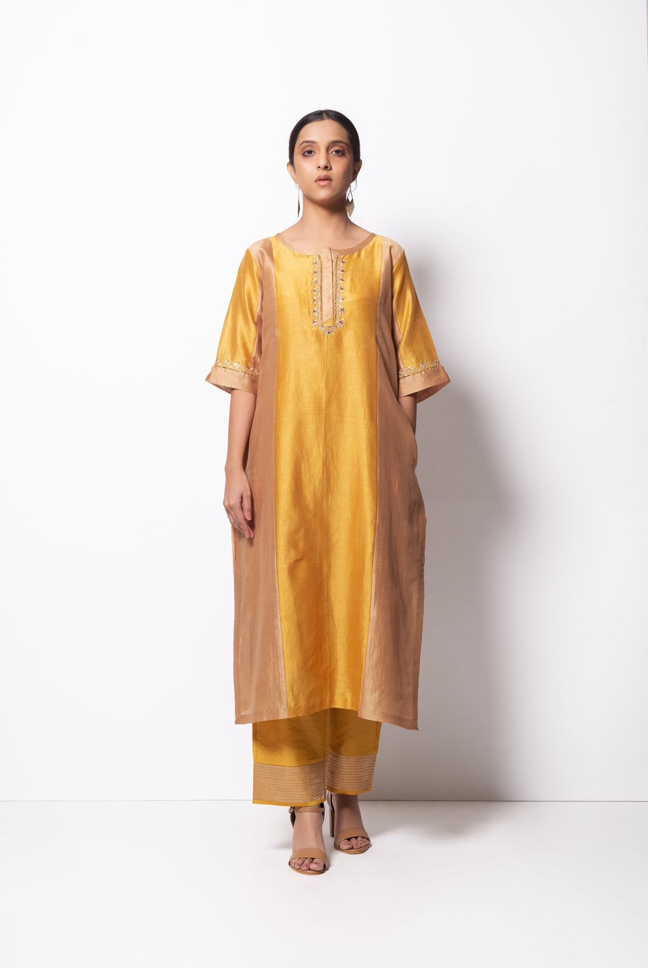 Mustard Chanderi Silk Kurta Set with Dupatta - CiceroniBhavik Shah