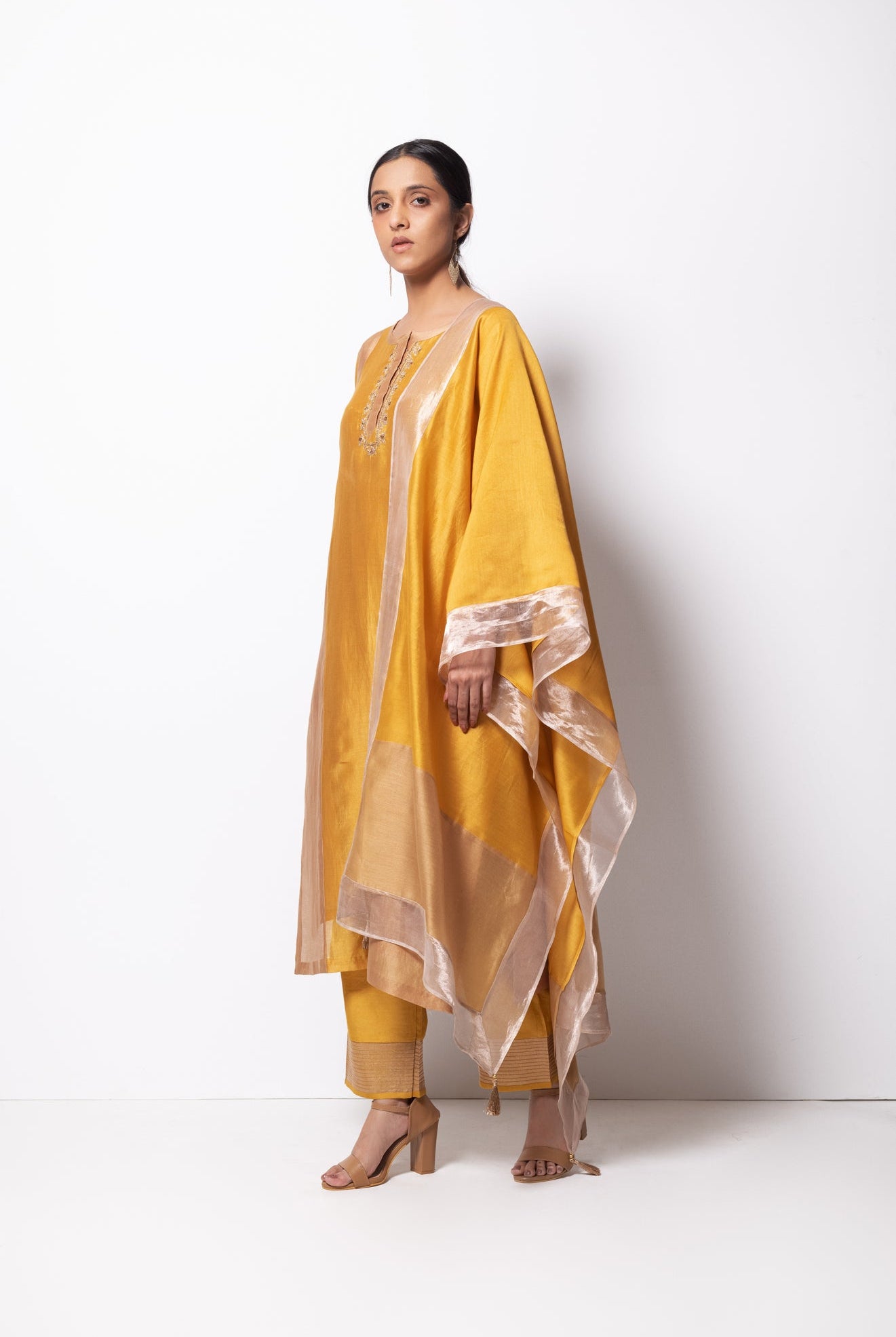 Mustard Chanderi Silk Kurta Set with Dupatta - CiceroniBhavik Shah