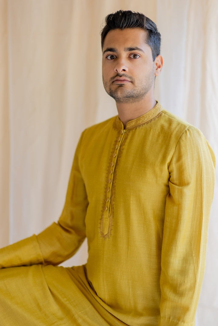 Mustard Yellow Nawab Kurta - CiceroniNirjara