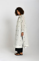 Neck Gather Jamdani Tunic- White - CiceroniKurtaHiranya