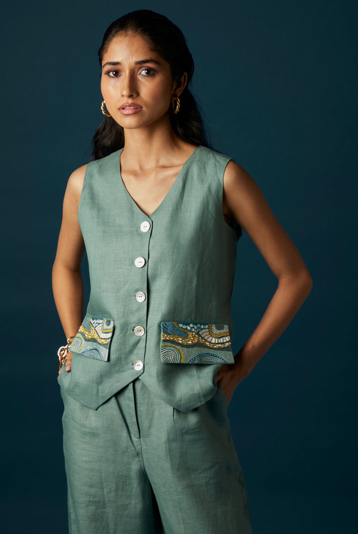 Ocean Eyes Waist Coat Co-ord Set - CiceroniCo-ord SetArtbeats by Keerthana