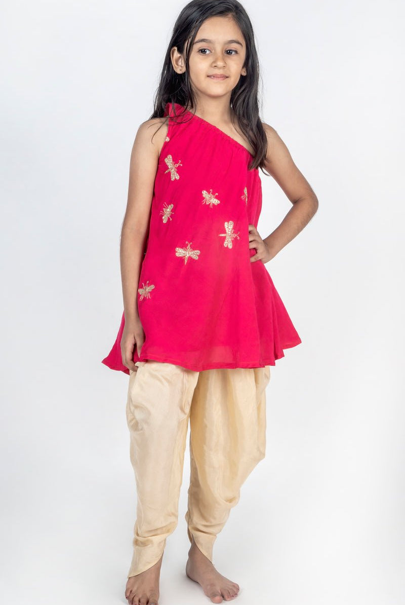 Off Shoulder Handwork Dragonfly Motif Embroidered Kurta Set - CiceroniKurta Set, Festive wearMr. Brat