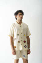 Off-white Petals - Mens Hand Embroidered Pure Linen Shirt - CiceroniShirtsCultura Studio