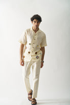 Off-white Petals - Mens Hand Embroidered Pure Linen Shirt - CiceroniShirtsCultura Studio