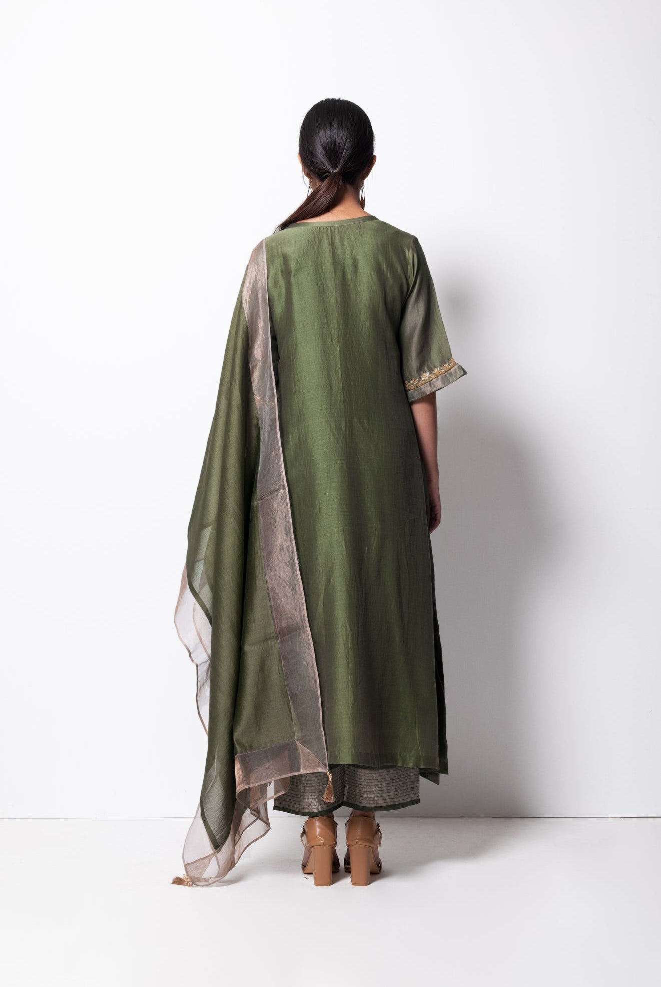 Olive Chanderi Silk Kurta Set with Dupatta - CiceroniBhavik Shah