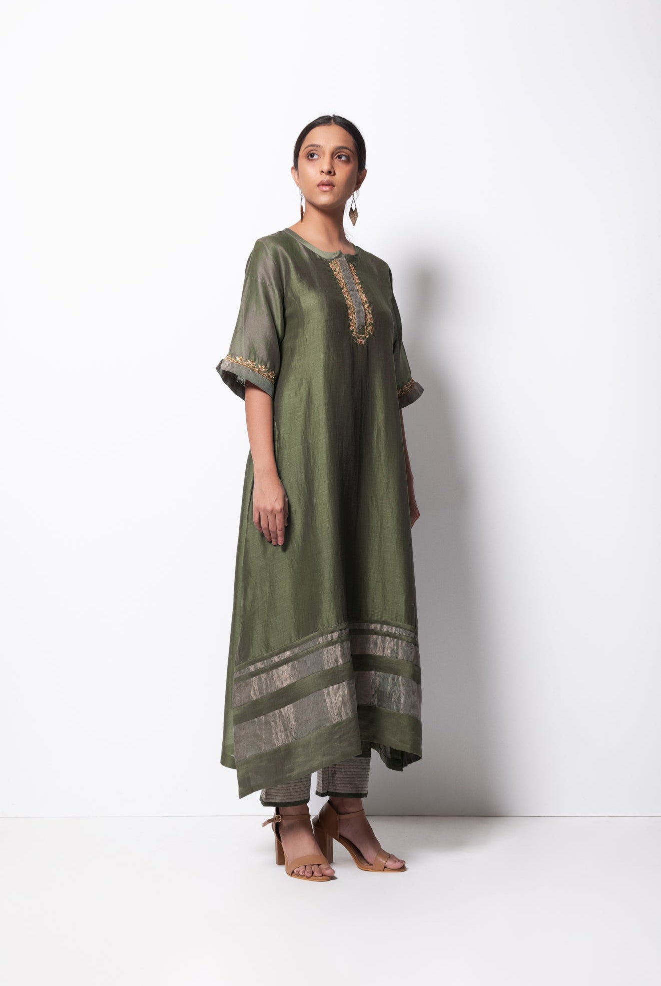 Olive Chanderi Silk Kurta Set with Dupatta - CiceroniBhavik Shah