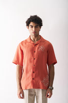 Orange Blossom - Mens Hand Embroidered Pure Linen Shirt - CiceroniShirtsCultura Studio