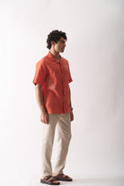 Orange Blossom - Mens Hand Embroidered Pure Linen Shirt - CiceroniShirtsCultura Studio