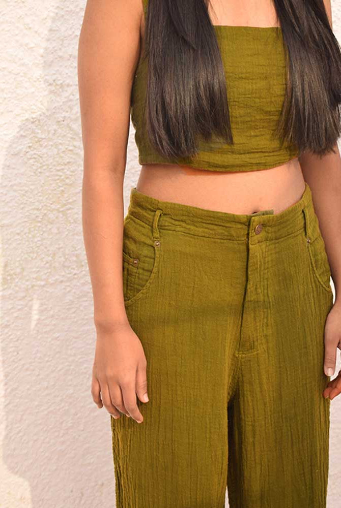Organic Double Cloth Olive Green Tapered Leg Pant - CiceroniPantsSonica Sarna