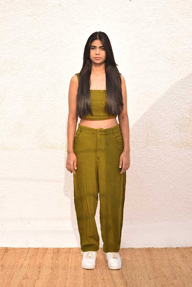 Organic Double Cloth Olive Green Tapered Leg Pant - CiceroniPantsSonica Sarna