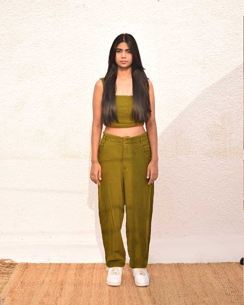 Organic Double Cloth Olive Green Tapered Leg Pant - CiceroniPantsSonica Sarna
