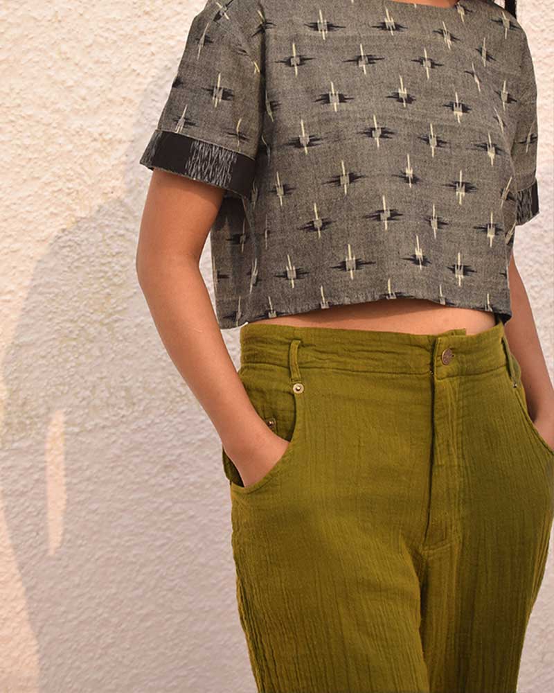 Organic Double Cloth Olive Green Tapered Leg Pant - CiceroniPantsSonica Sarna