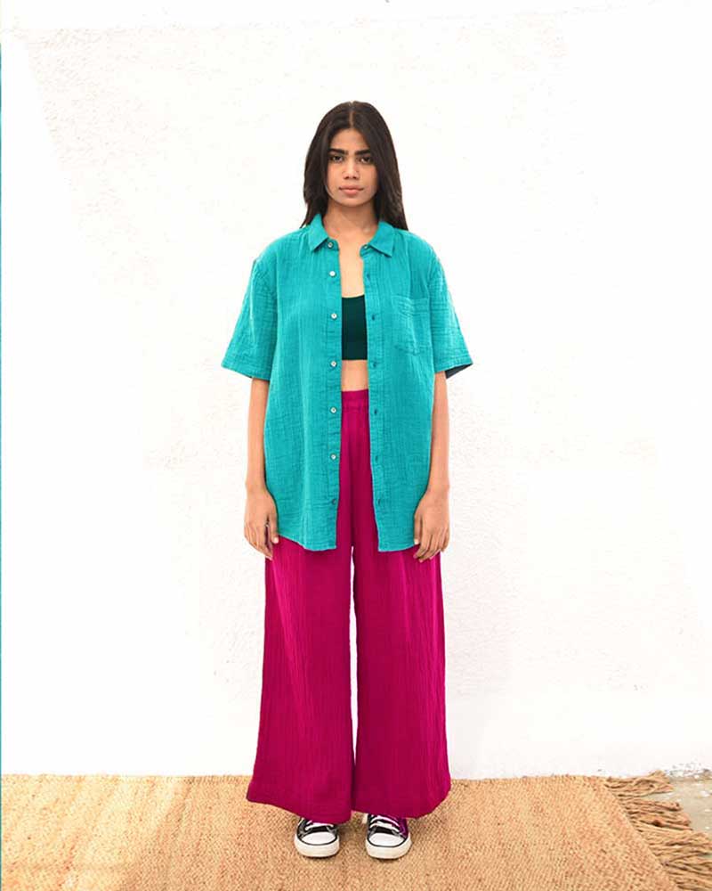Organic Double Cloth Teal Half Sleeve Shirt - CiceroniShirtsSonica Sarna