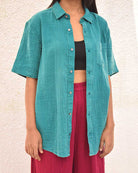 Organic Double Cloth Teal Half Sleeve Shirt - CiceroniShirtsSonica Sarna