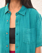Organic Double Cloth Teal Half Sleeve Shirt - CiceroniShirtsSonica Sarna