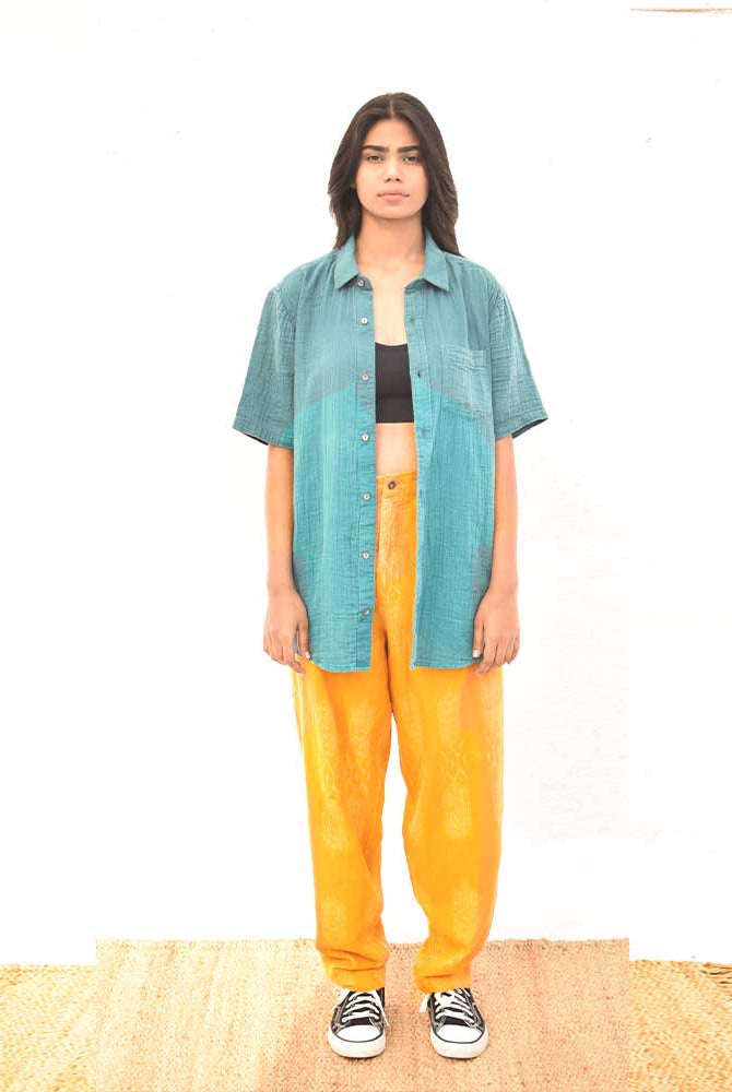 Organic Double Cloth Teal Half Sleeve Shirt - CiceroniShirtsSonica Sarna