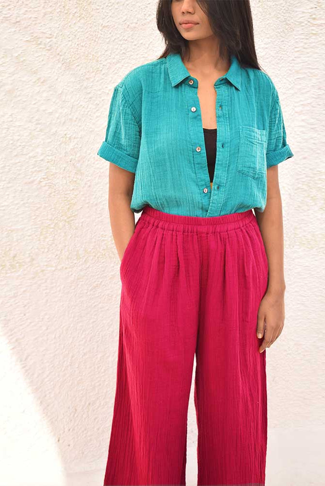 Organic Double Cloth Teal Half Sleeve Shirt - CiceroniShirtsSonica Sarna