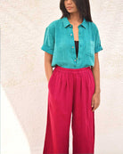 Organic Double Cloth Teal Half Sleeve Shirt - CiceroniShirtsSonica Sarna
