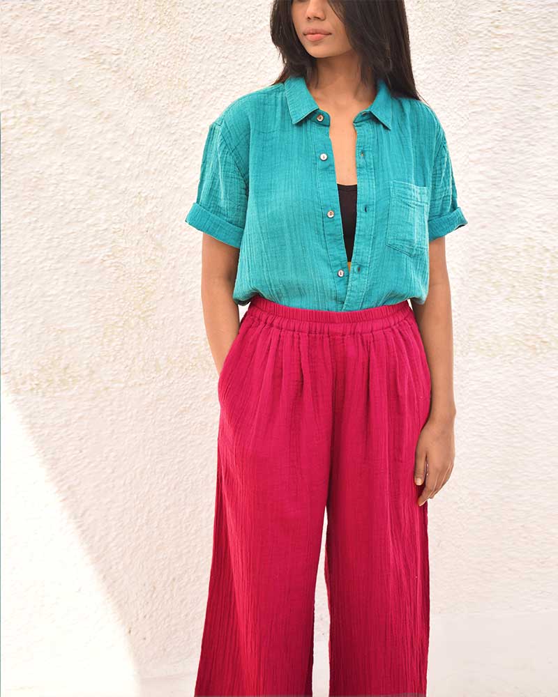 Organic Double Cloth Teal Half Sleeve Shirt - CiceroniShirtsSonica Sarna