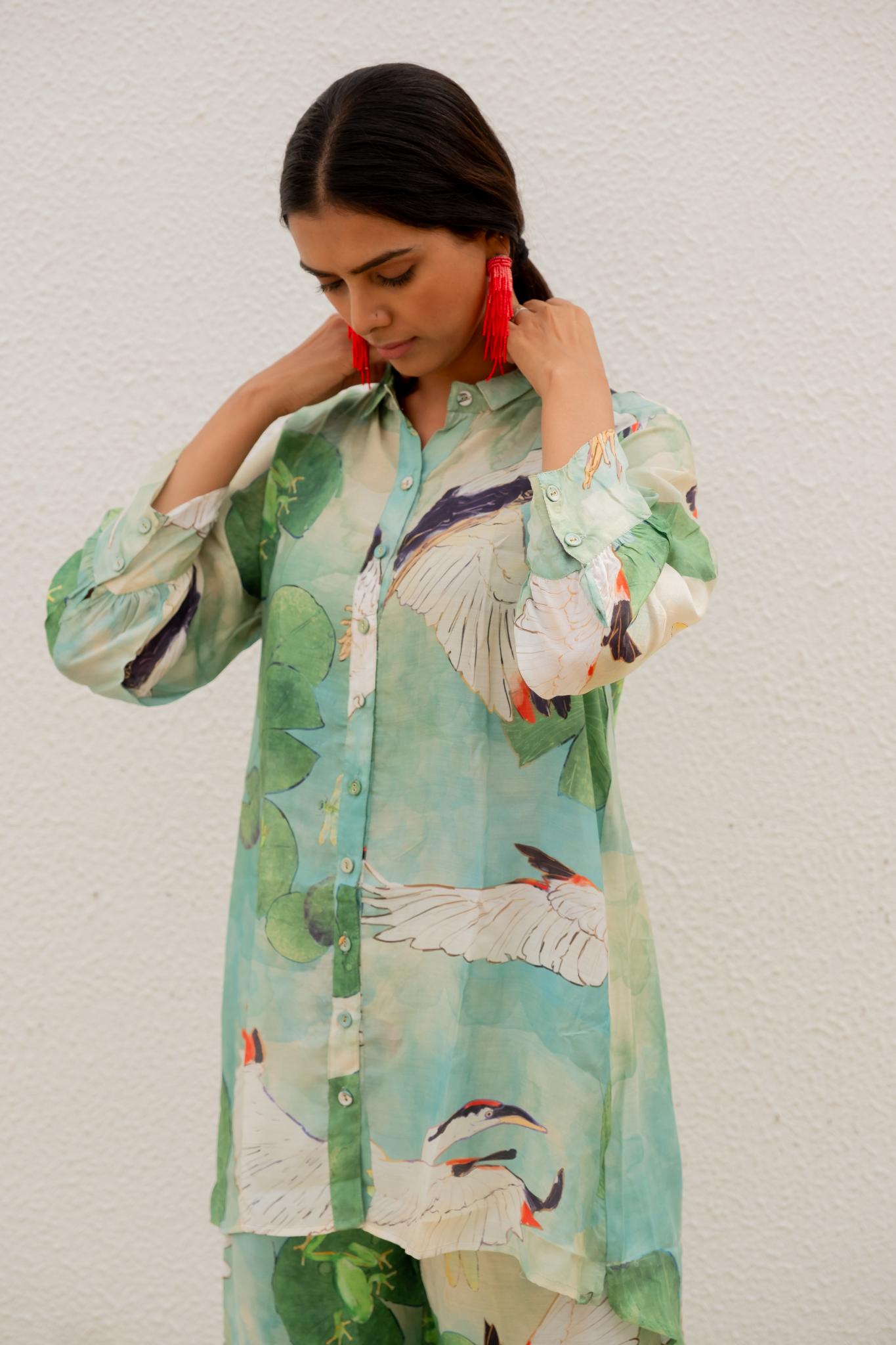 Oriental Cranes and Frogs Shirt Co-ord Set - CiceroniCo-ord SetSilai Studio